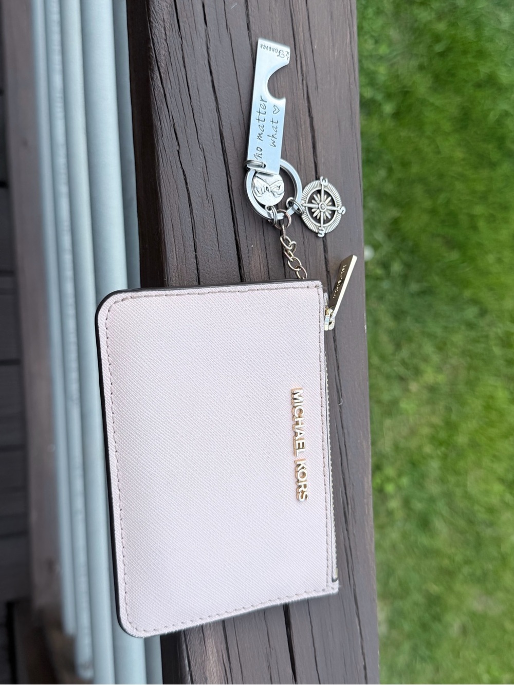 Michael Kors Blush Saffiano Zip Card Case with Charm Keyring